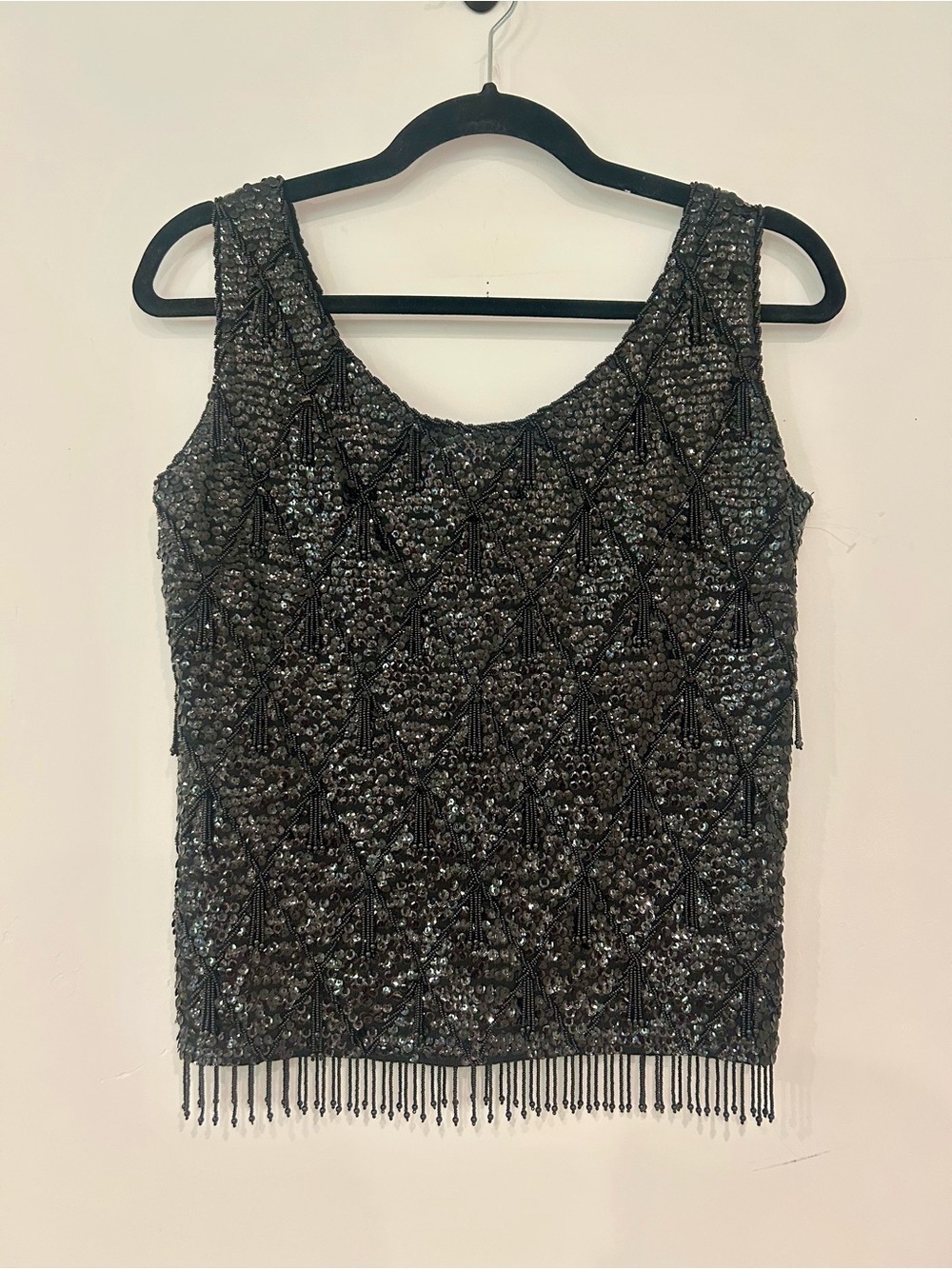 Beaded Black Sleeveless Evening Top with Hook Closure and Zipper - Size Small